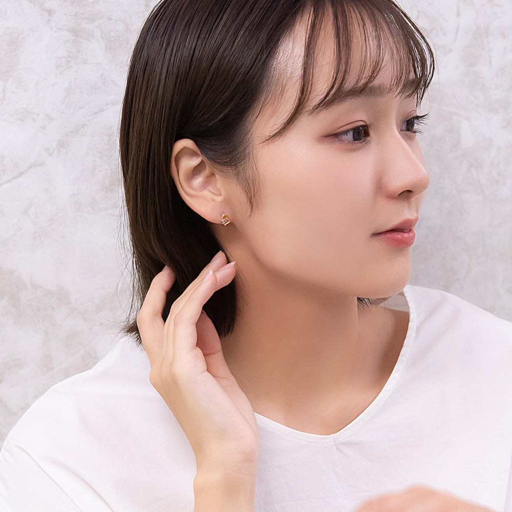 ピアス ニッケルフリー オープンハート カラー ストーン 18金 K18 ポストピアス