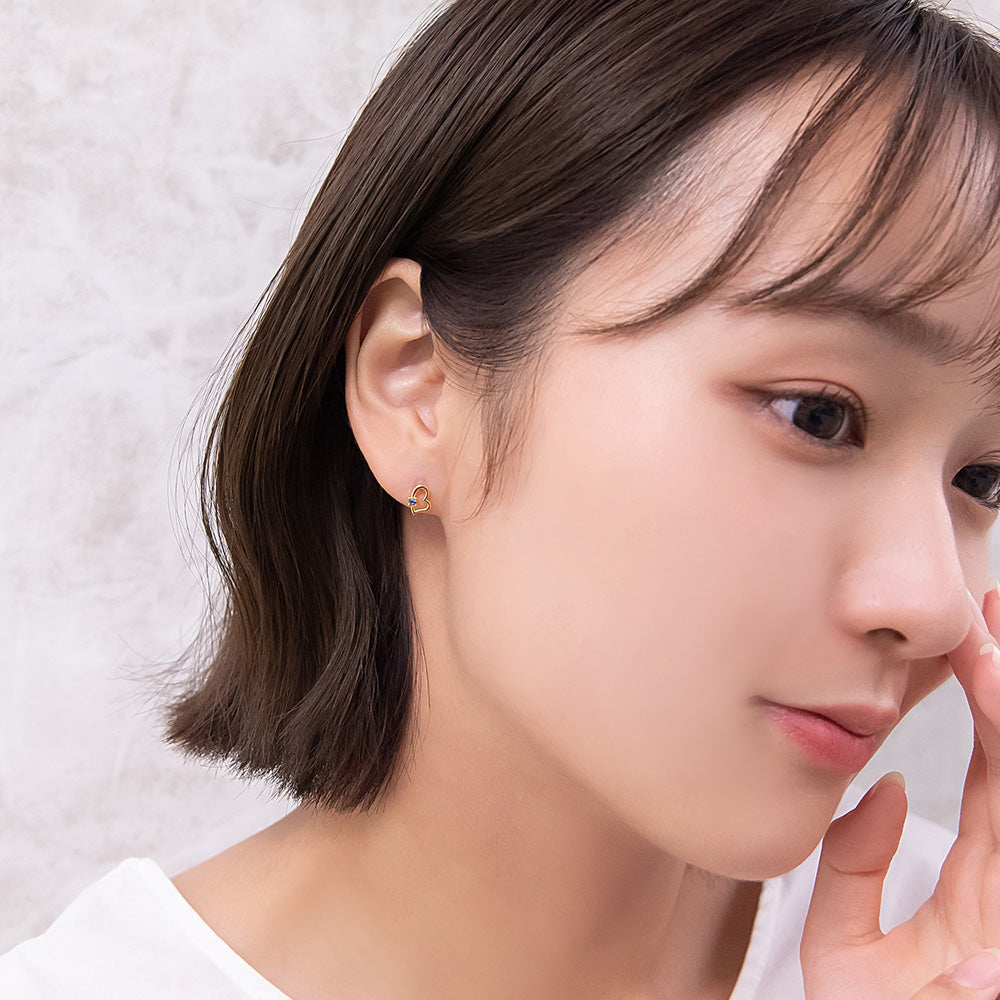 ピアス ニッケルフリー オープンハート カラー ストーン 18金 K18 ポストピアス