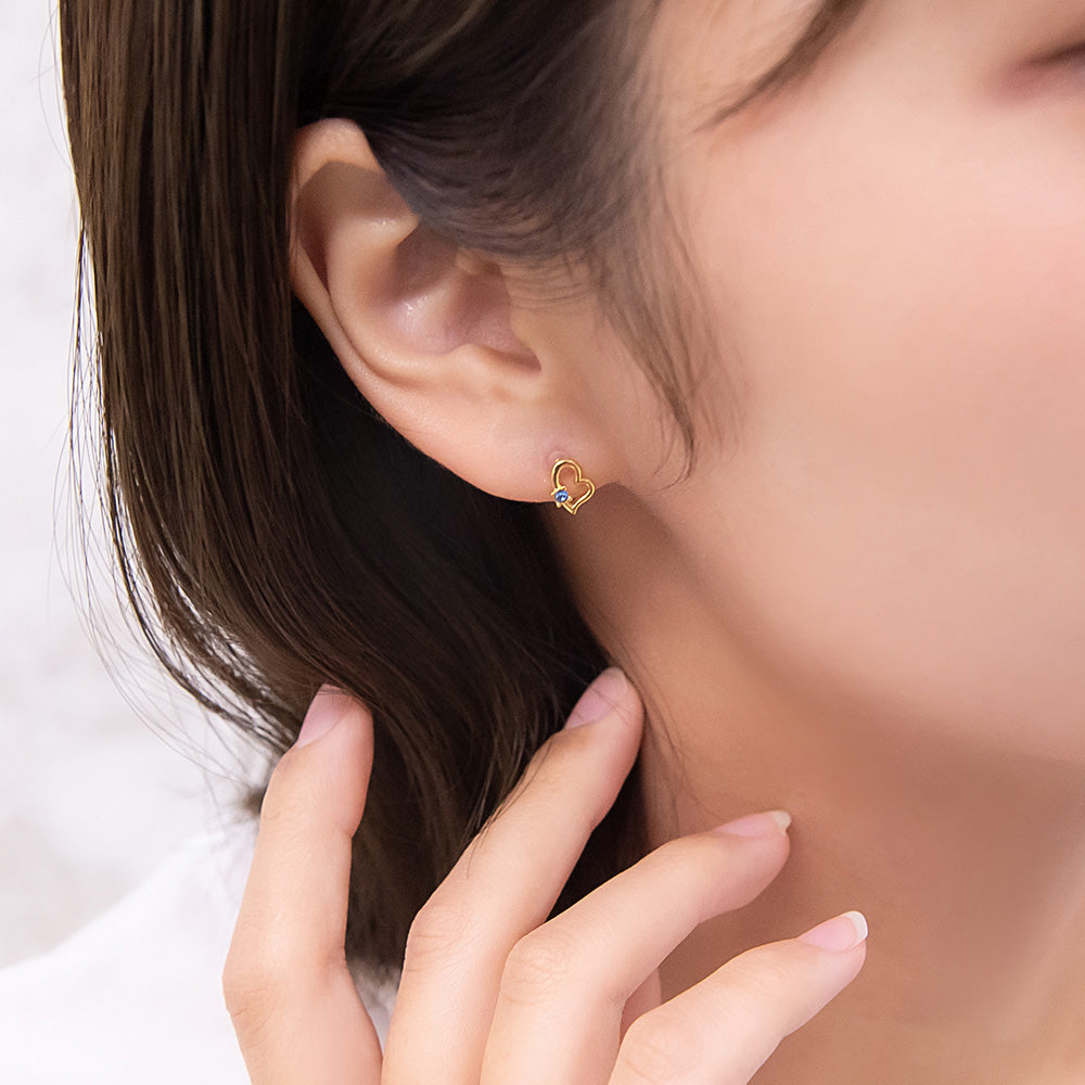 ピアス ニッケルフリー オープンハート カラー ストーン 18金 K18 ポストピアス