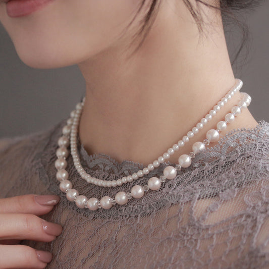ネックレス パール ビーズ 2連 ショートネックレス