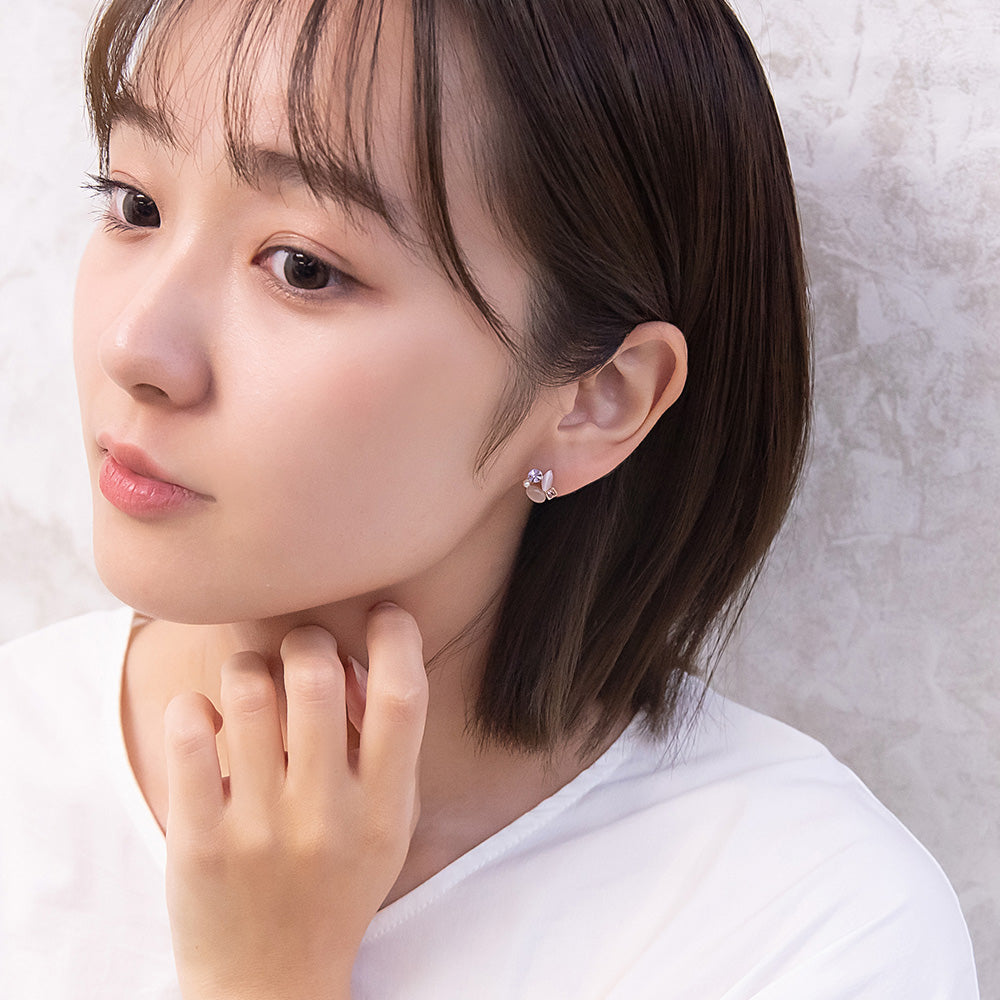 ピアス ニッケルフリー 合成キャッツアイ パール ストーン チタンポストピアス