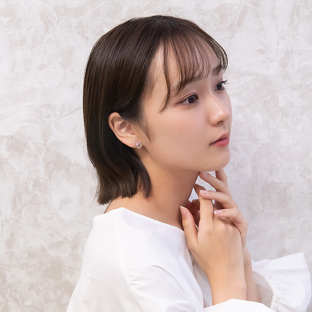 ピアス ニッケルフリー 合成キャッツアイ パール ストーン チタンポストピアス