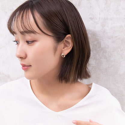 ピアス ニッケルフリー フラワー パール キュービックジルコニア サークル ポストピアス