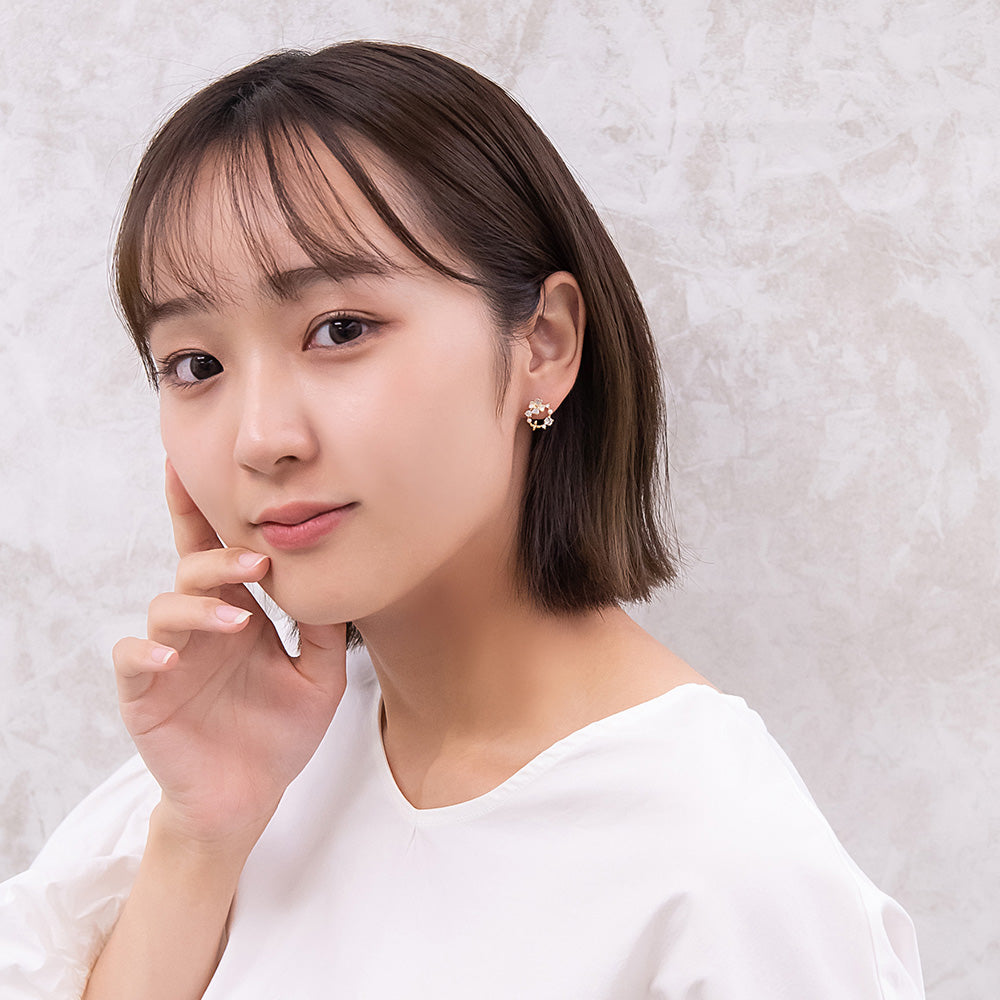 ピアス ニッケルフリー フラワー パール キュービックジルコニア サークル ポストピアス