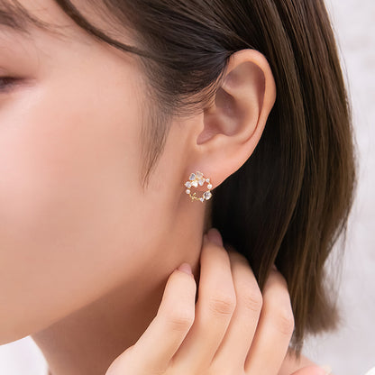 ピアス ニッケルフリー フラワー パール キュービックジルコニア サークル ポストピアス