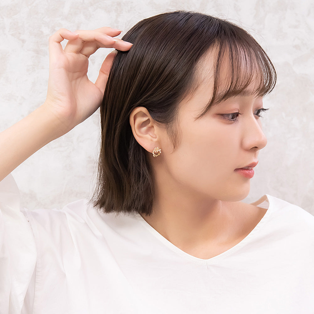 ピアス ニッケルフリー フラワー パール キュービックジルコニア サークル ポストピアス