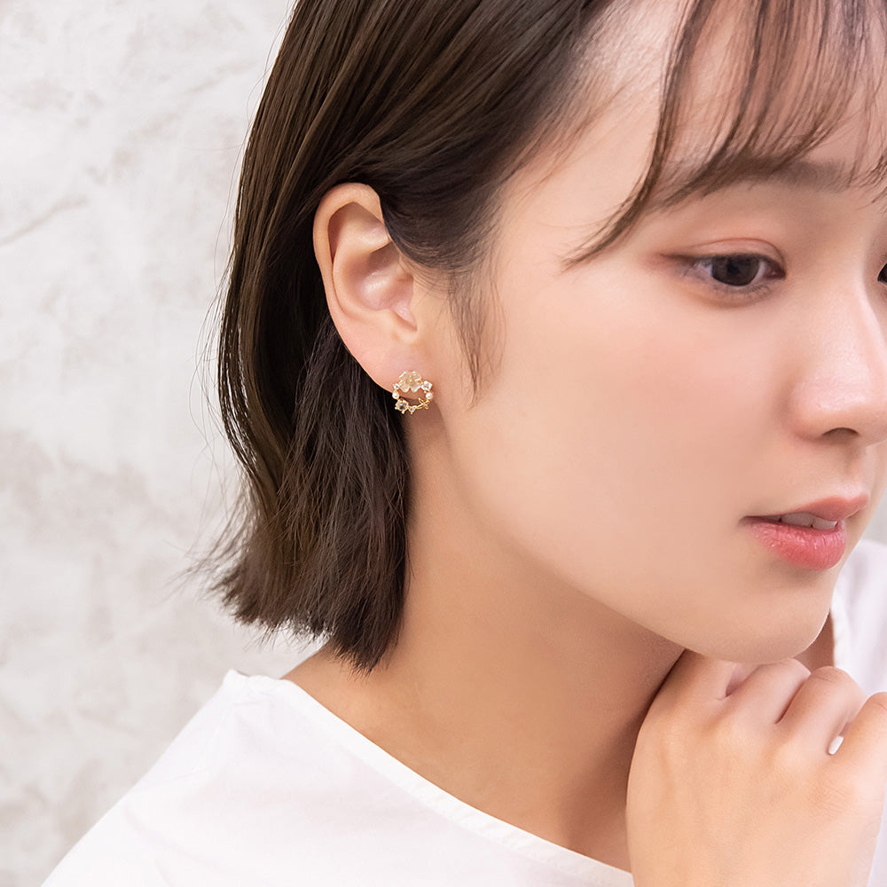 ピアス ニッケルフリー フラワー パール キュービックジルコニア サークル ポストピアス