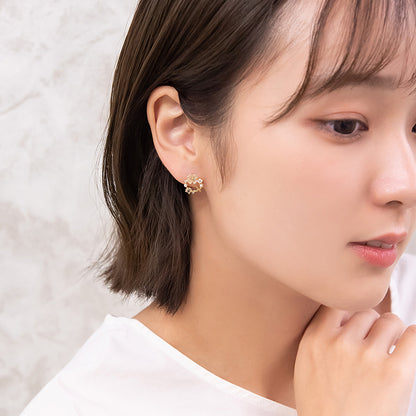 ピアス ニッケルフリー フラワー パール キュービックジルコニア サークル ポストピアス