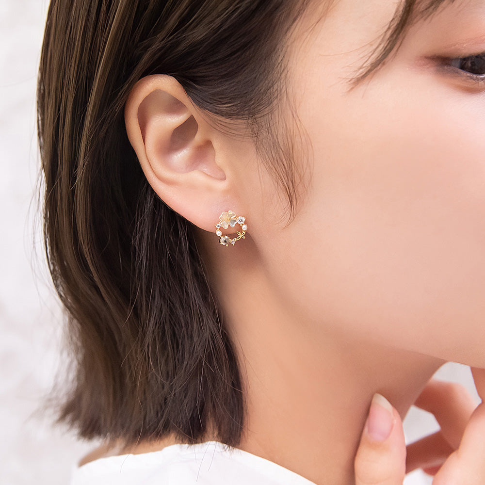 ピアス ニッケルフリー フラワー パール キュービックジルコニア サークル ポストピアス