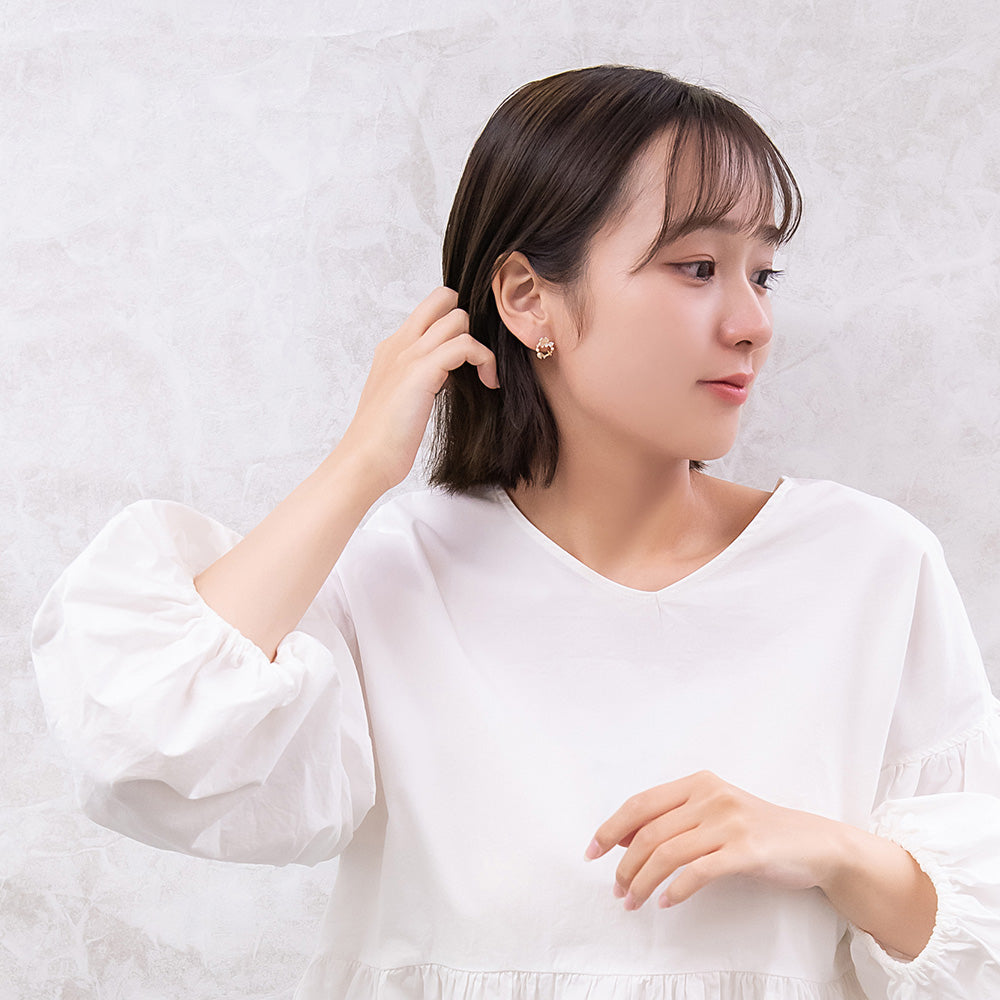 ピアス ニッケルフリー フラワー パール キュービックジルコニア サークル ポストピアス