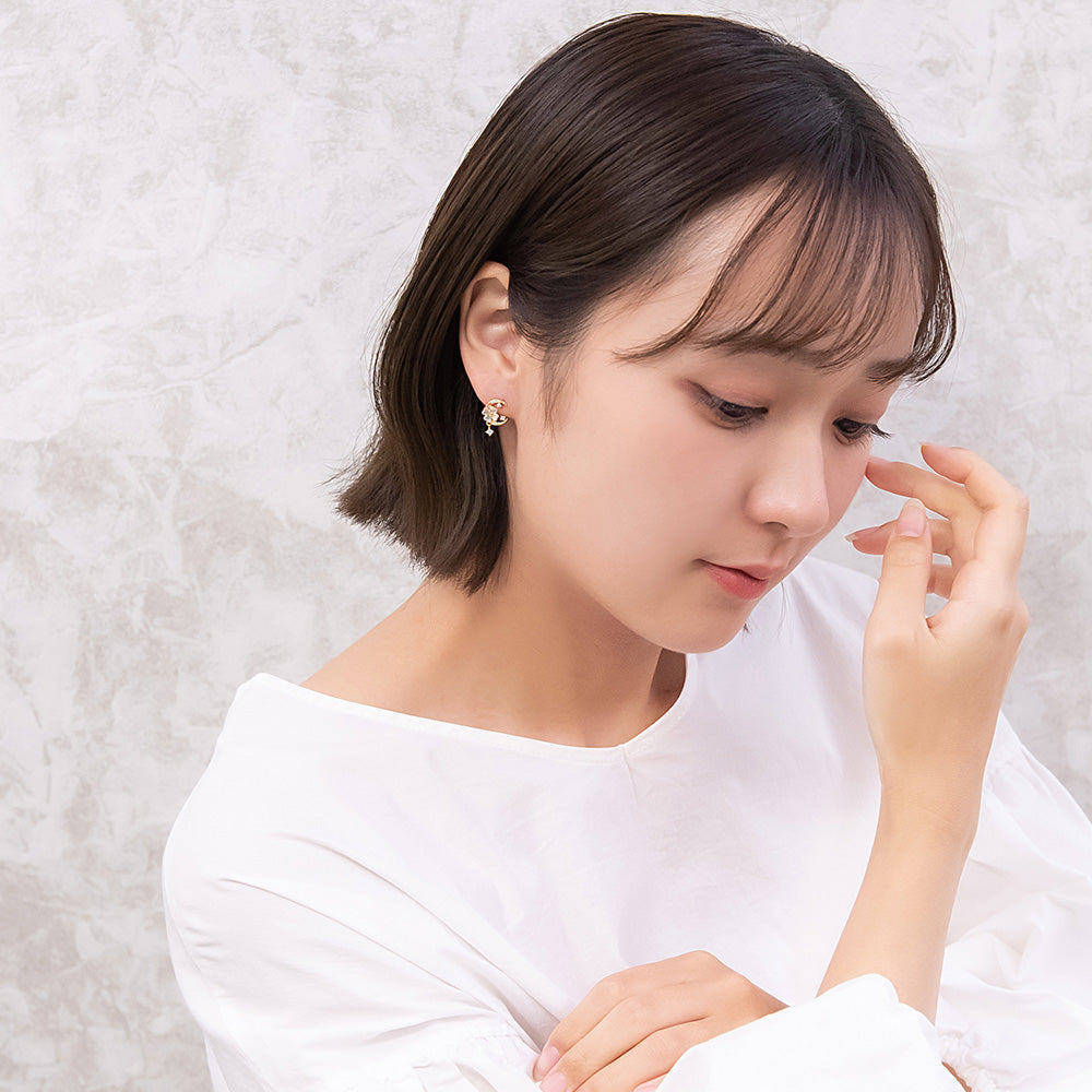 ピアス ニッケルフリー フラワー ムーン キュービックジルコニア ポストピアス