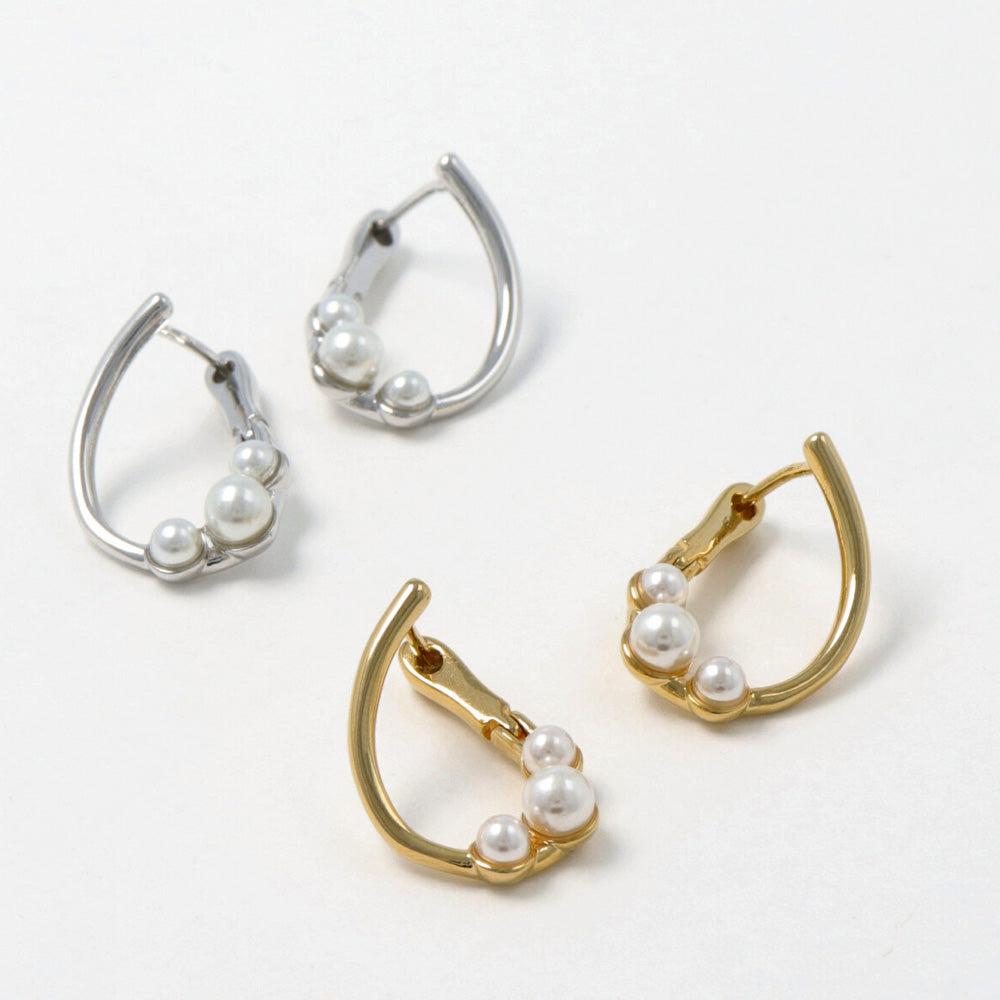 ピアス ニッケルフリー メタル カーブ スリー パール フープピアス