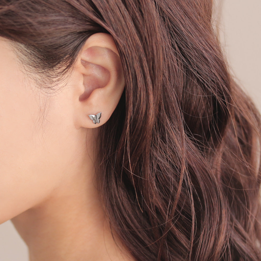 ピアス シルバー925 ロジウムプレーティング バタフライモチーフ スタッドピアス