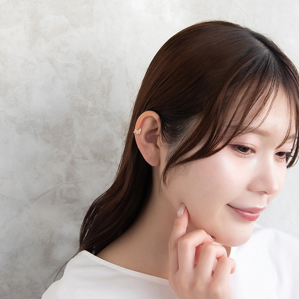 ボディピアス メタル バタフライ パヴェ キュービックジルコニア ストレートバーベル ネジ式 サージカルステンレス 18G 【1個販売】