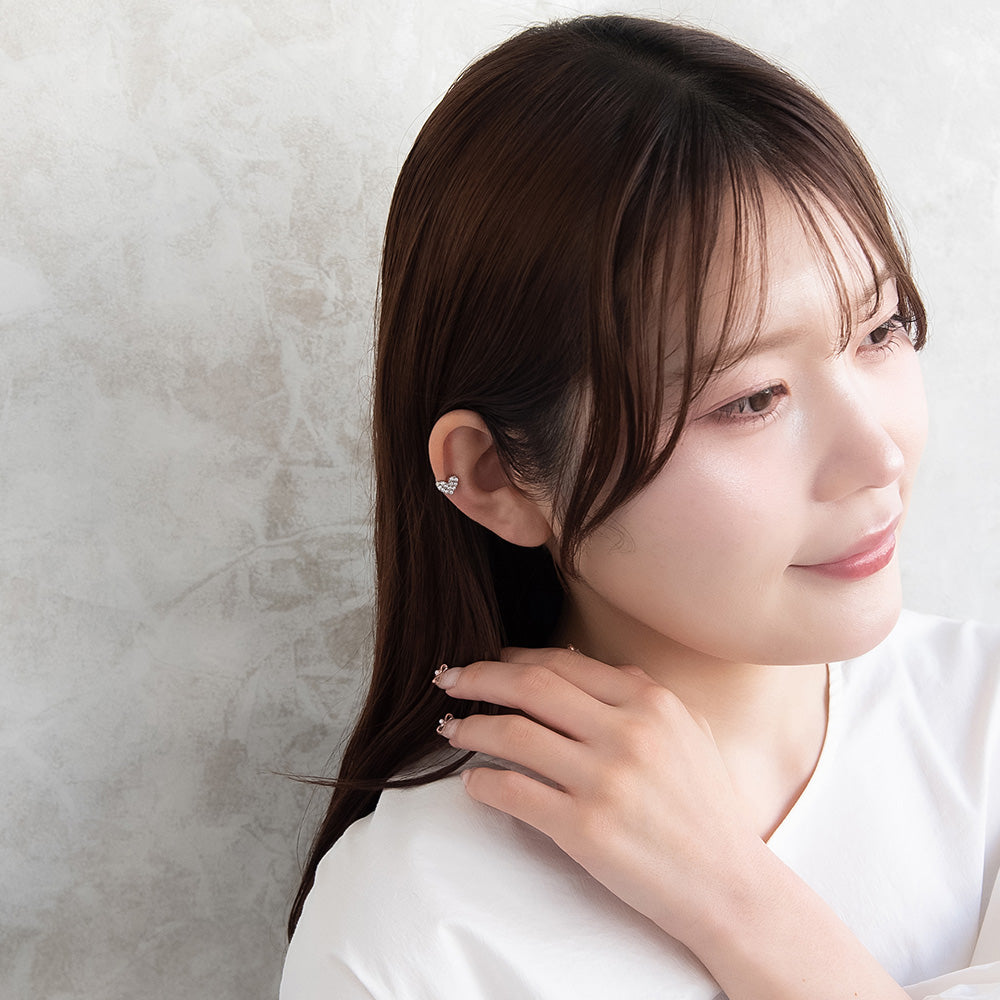 ボディピアス メタル ハート パヴェ キュービックジルコニア ストレートバーベル ネジ式 サージカルステンレス 18G 【1個販売】