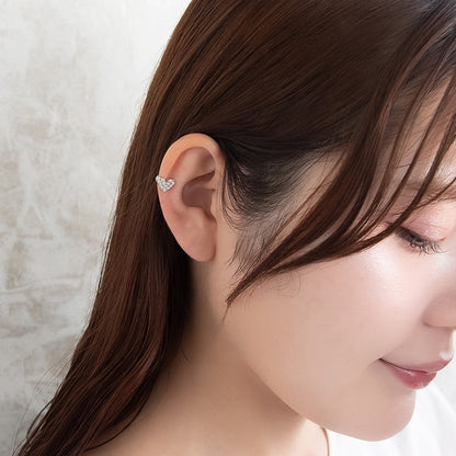 ボディピアス メタル ハート パヴェ キュービックジルコニア ストレートバーベル ネジ式 サージカルステンレス 18G 【1個販売】
