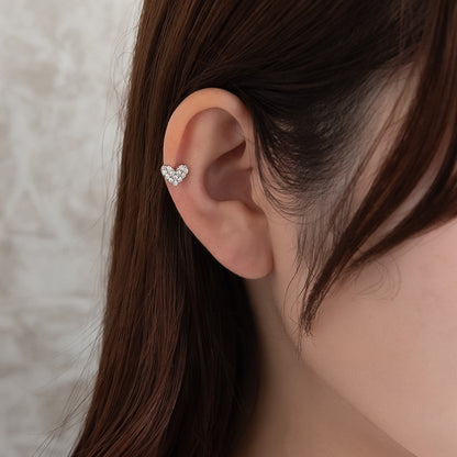 ボディピアス メタル ハート パヴェ キュービックジルコニア ストレートバーベル ネジ式 サージカルステンレス 18G 【1個販売】