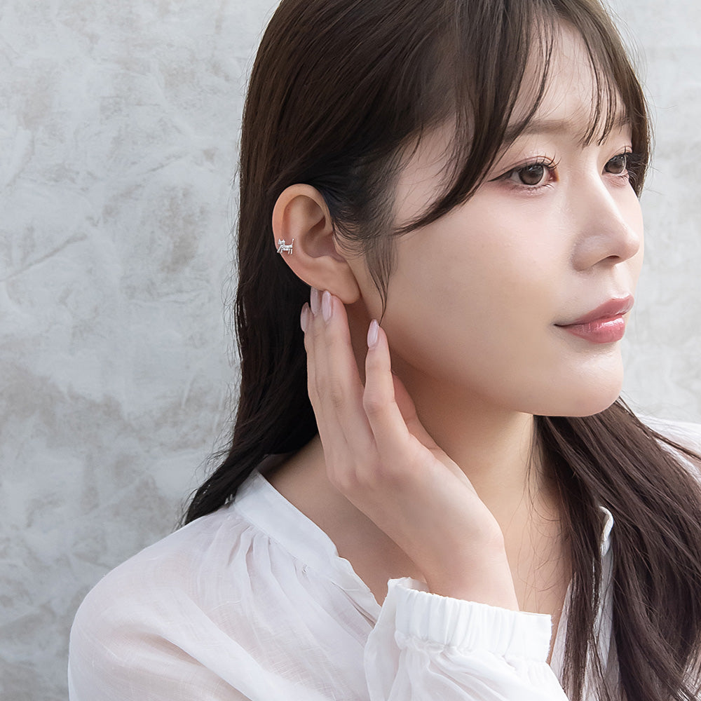 ボディピアス ネコ キャット キュービックジルコニア ストレートバーベル ネジ式 サージカルステンレス 18G 【1個販売】