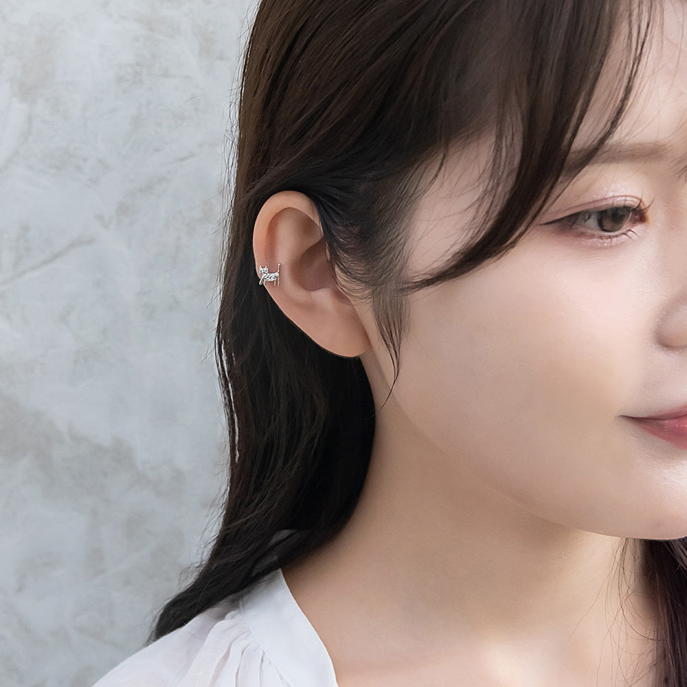 ボディピアス ネコ キャット キュービックジルコニア ストレートバーベル ネジ式 サージカルステンレス 18G 【1個販売】