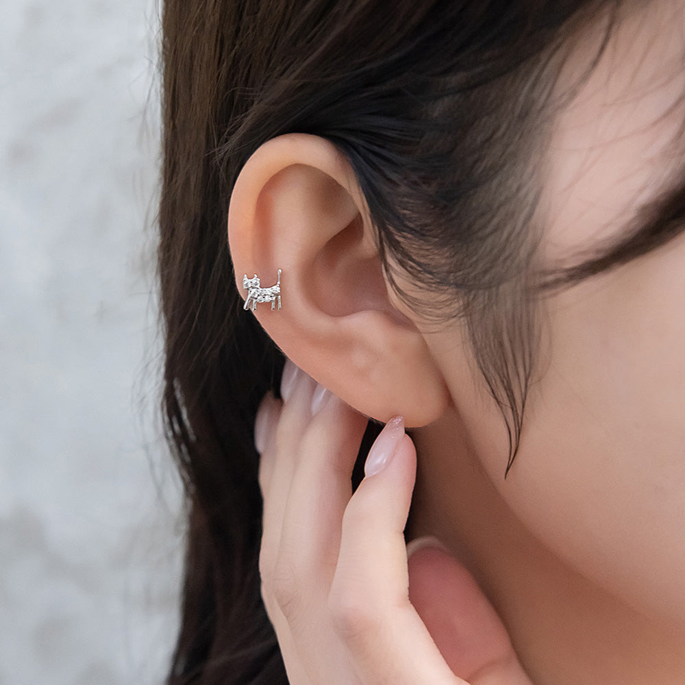 ボディピアス ネコ キャット キュービックジルコニア ストレートバーベル ネジ式 サージカルステンレス 18G 【1個販売】