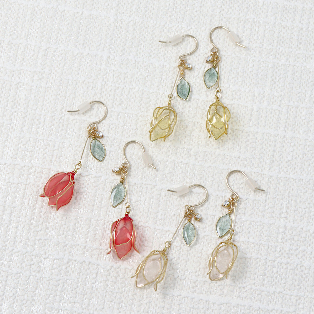 ピアス ニッケルフリー ワイヤーフラワー チューリップ クリアカラー ストーン フックピアス