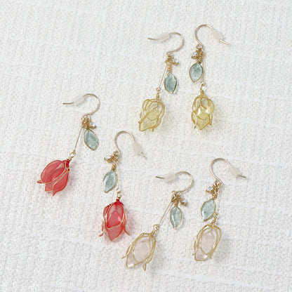 ピアス ニッケルフリー ワイヤーフラワー チューリップ クリアカラー ストーン フックピアス