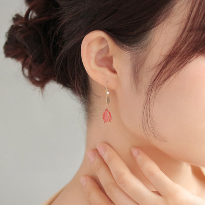 ピアス ニッケルフリー ワイヤーフラワー チューリップ クリアカラー ストーン フックピアス