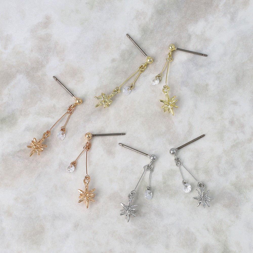 ピアス ニッケルフリー スター キュービックジルコニア メタルワイヤー ステンレスポストピアス