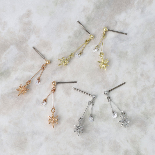 ピアス ニッケルフリー スター キュービックジルコニア メタルワイヤー ステンレスポストピアス