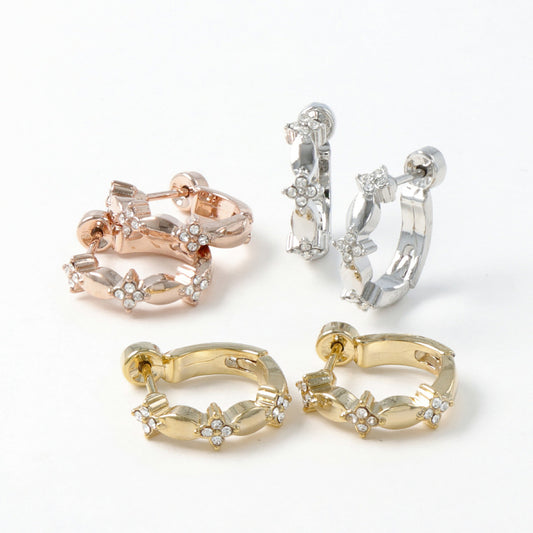 ピアス ニッケルフリー ストーン フラワー スムースタッチ フープピアス