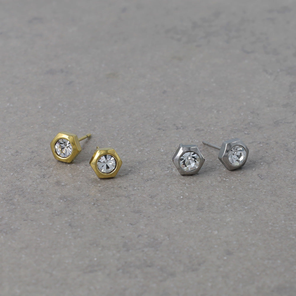 ピアス ヘキサゴン ストーン ステンレス スタッドピアス