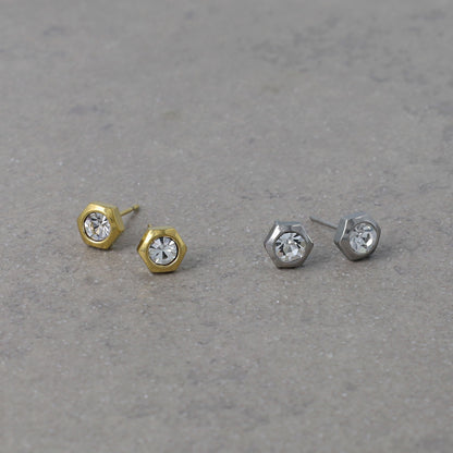 ピアス ヘキサゴン ストーン ステンレス スタッドピアス