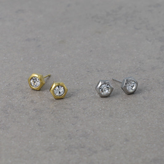 ピアス ヘキサゴン ストーン ステンレス スタッドピアス