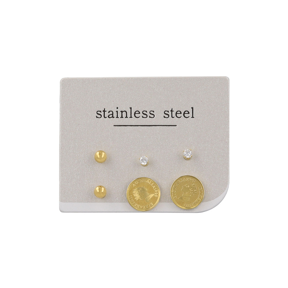 ピアス メタル コイン キュービックジルコニア メタルボール 6個セット ステンレスポスト スタッドピアス