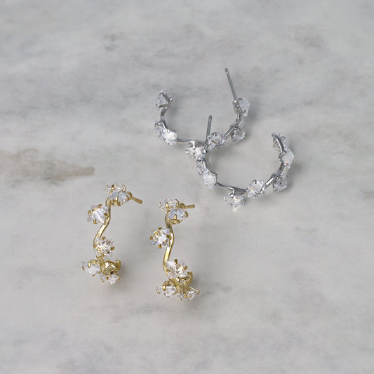 ピアス キュービックジルコニア スクエアカット メタル C型 スタッドピアス