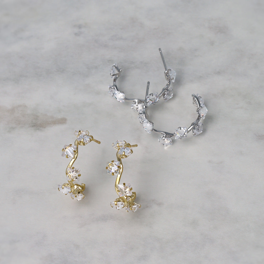 ピアス キュービックジルコニア スクエアカット メタル C型 スタッドピアス