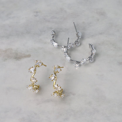 ピアス キュービックジルコニア スクエアカット メタル C型 スタッドピアス