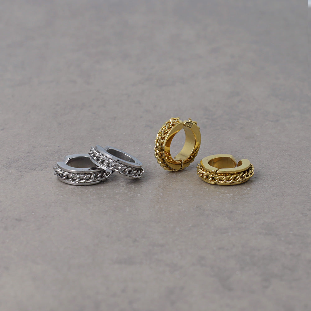 イヤリング ステンレス チェーン 平甲 直径14mm 幅4mm フープイヤリング