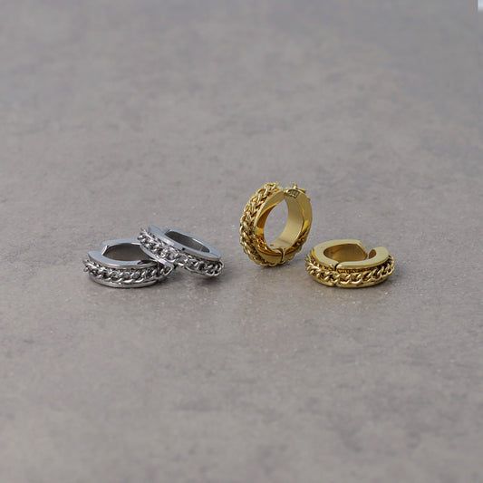 イヤリング ステンレス チェーン 平甲 直径14mm 幅4mm フープイヤリング