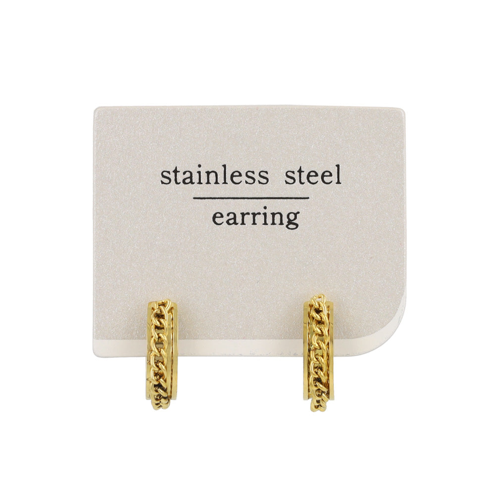 イヤリング ステンレス チェーン 平甲 直径14mm 幅4mm フープイヤリング