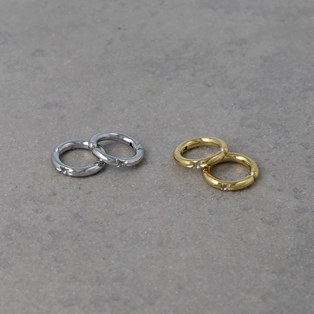 イヤリング ステンレス キュービックジルコニア スター ライン 丸甲 直径15mm 幅2mm フープイヤリング