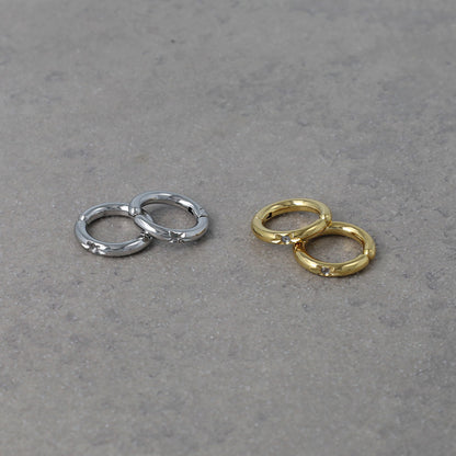 イヤリング ステンレス キュービックジルコニア スター ライン 丸甲 直径15mm 幅2mm フープイヤリング