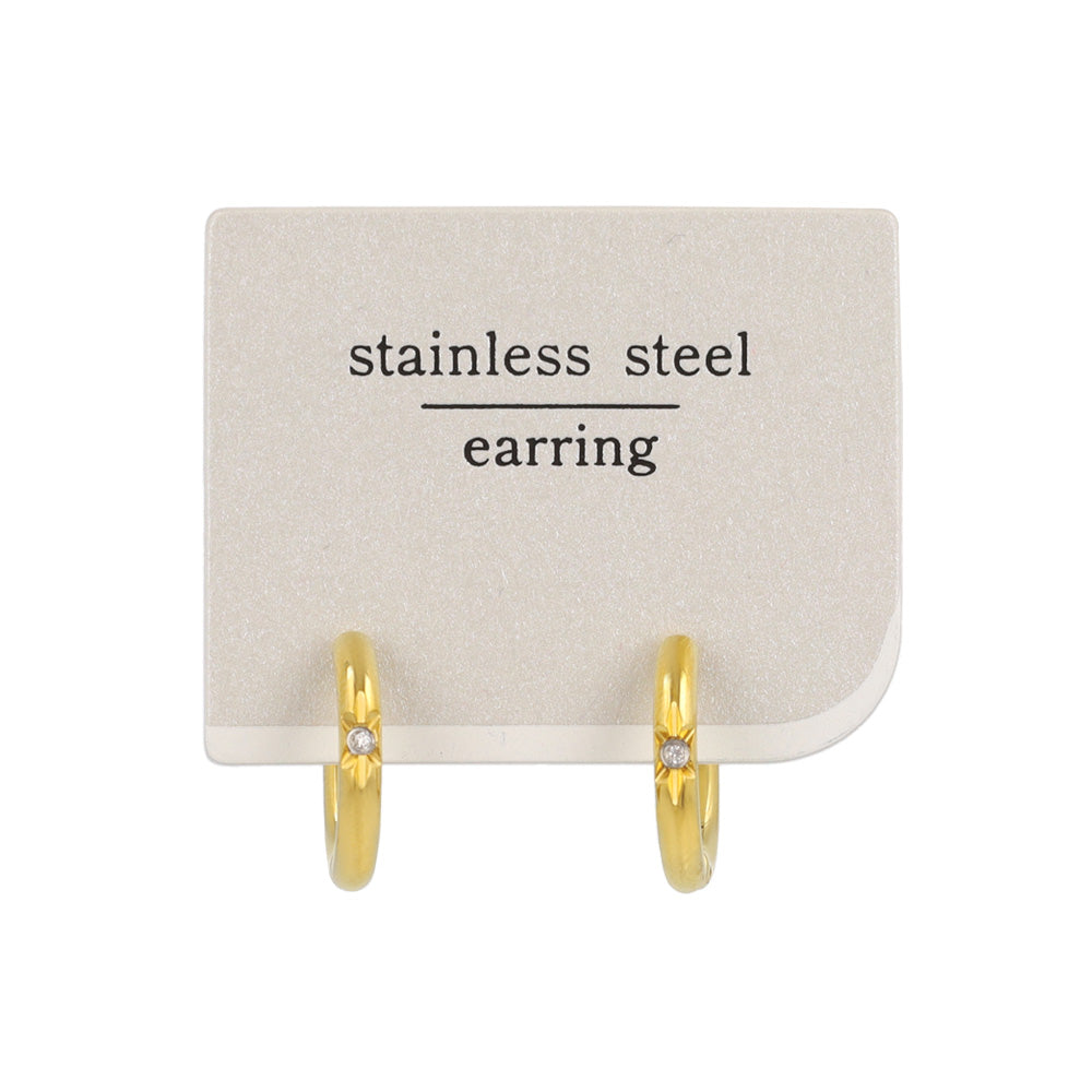 イヤリング ステンレス キュービックジルコニア スター ライン 丸甲 直径15mm 幅2mm フープイヤリング