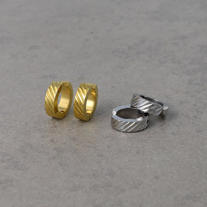 イヤリング ステンレス ライン テクスチャー 平甲 直径13mm 幅4mm フープイヤリング