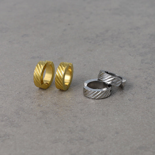 イヤリング ステンレス ライン テクスチャー 平甲 直径13mm 幅4mm フープイヤリング