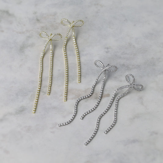 ピアス ニッケルフリー メタル キュービックジルコニア ロング リボン スタッドピアス