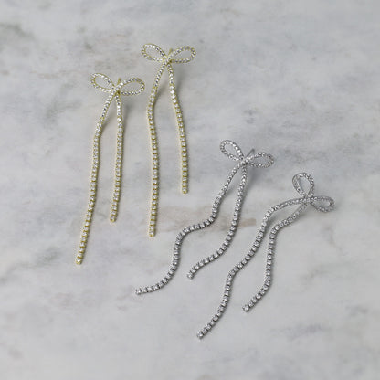 ピアス ニッケルフリー メタル キュービックジルコニア ロングリボン スタッドピアス