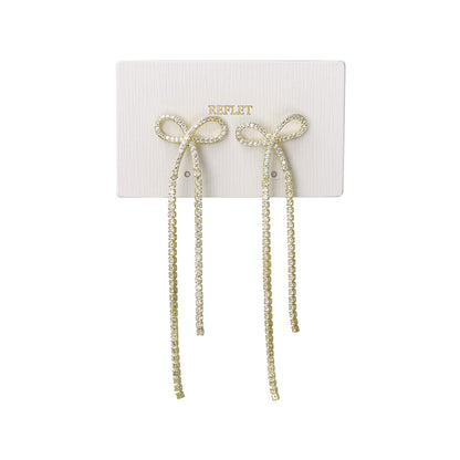 ピアス ニッケルフリー メタル キュービックジルコニア ロングリボン スタッドピアス