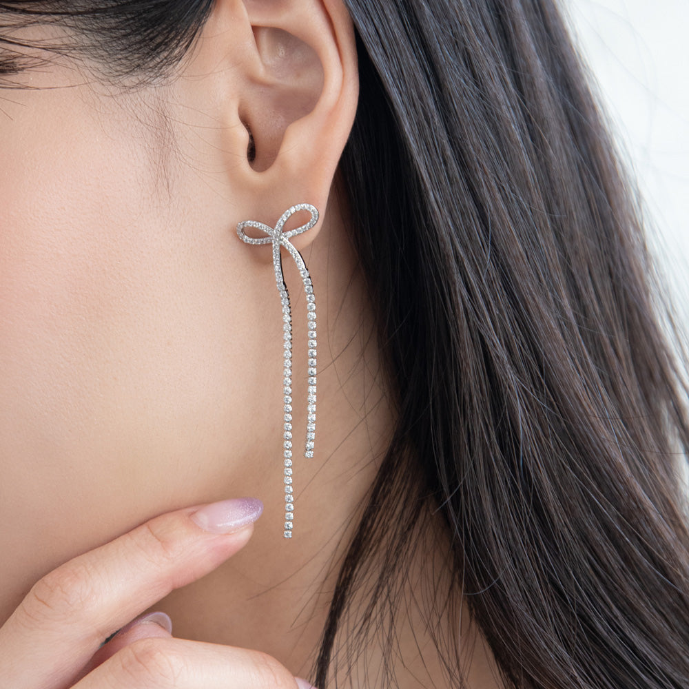 ピアス ニッケルフリー メタル キュービックジルコニア ロングリボン スタッドピアス