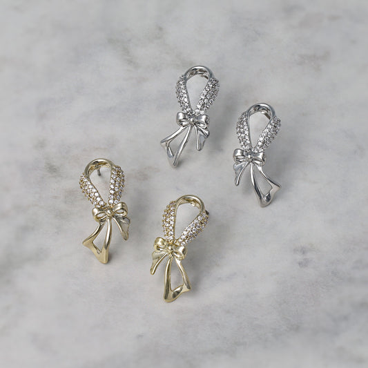 ピアス ニッケルフリー メタル キュービックジルコニア リボン チタンポスト スタッドピアス